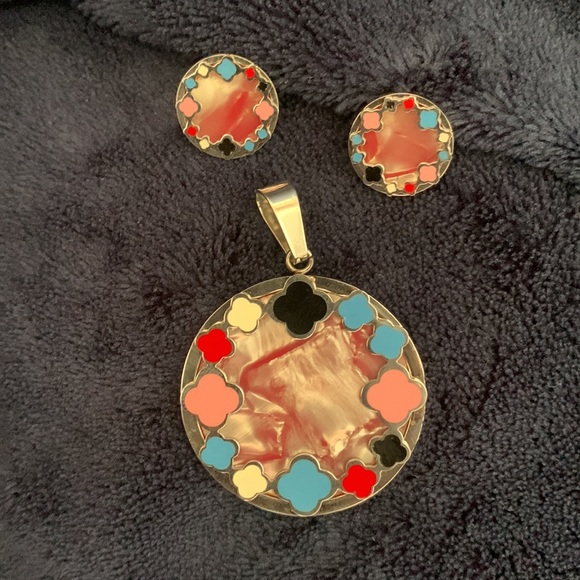 Jewelry - Imported Colorful Pendant and earrings in steel